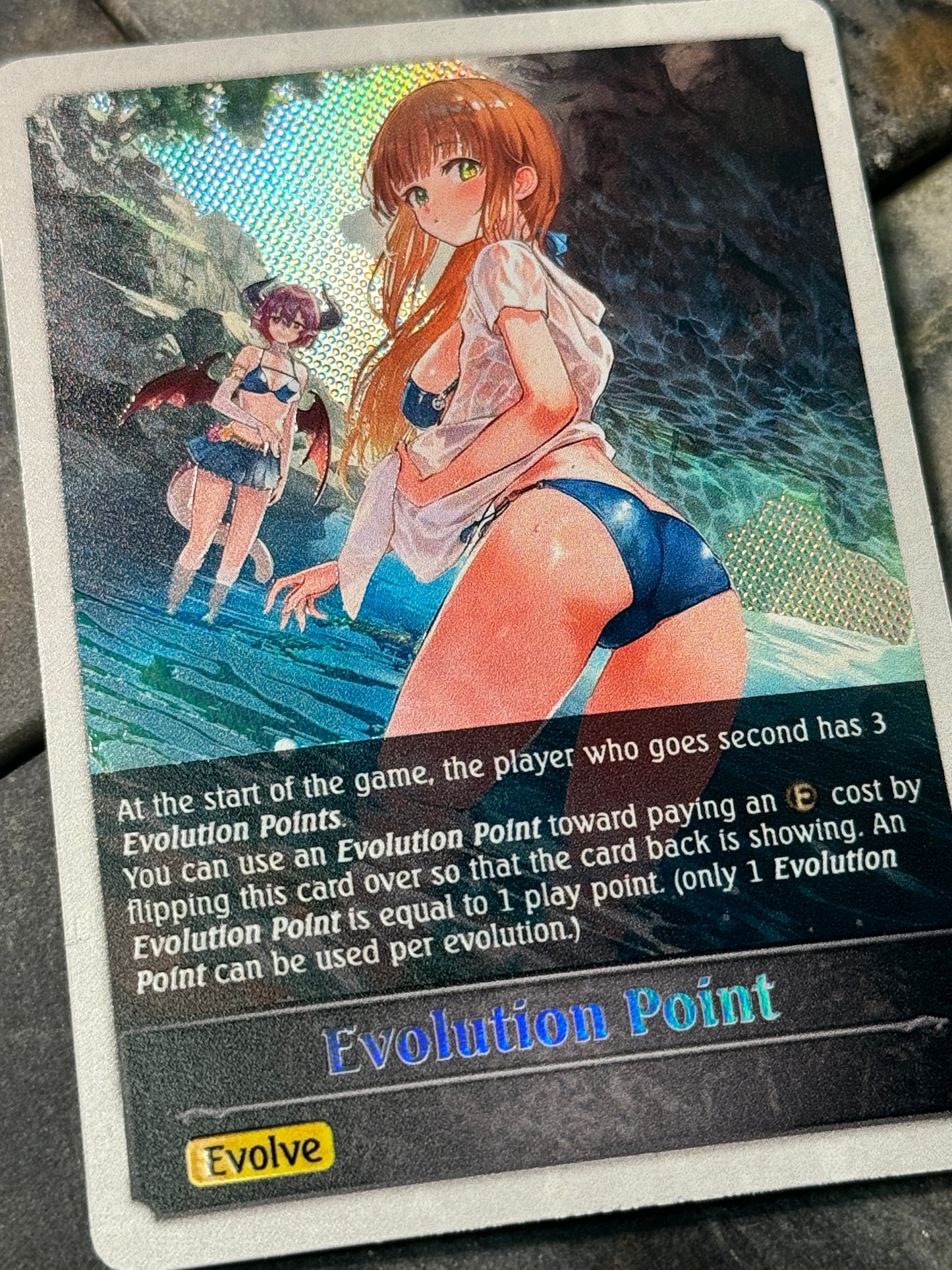 Shadowverse : Full Art Textured Holographic Seaside Memories Grea & Anne Evo Point Token